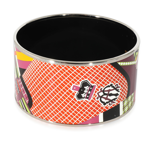 HERMES Palladium Plated Extra Wide Pour Sortier Enamel Bracelet [62MM] - Picture 2 of 5
